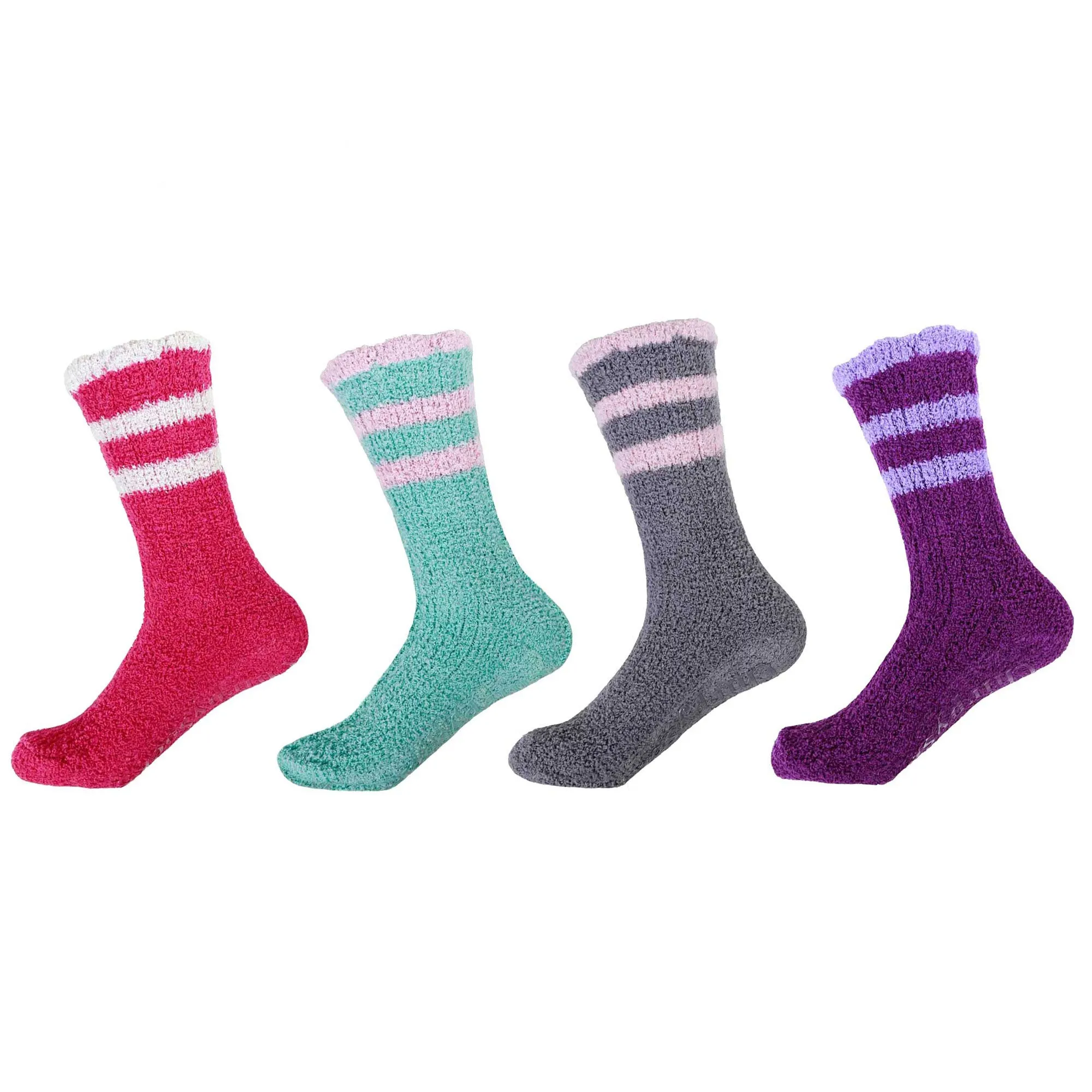 Women's Soft Warm Fuzzy Flush Non-Skid Chenille Crew Socks, 4 Pairs Assortment