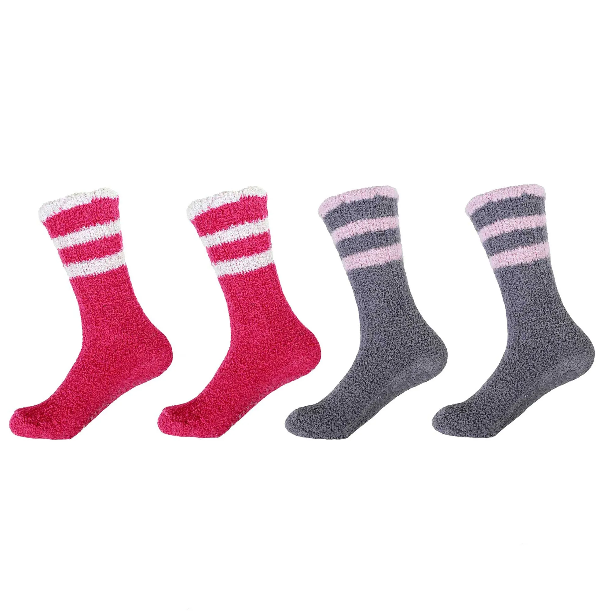 Women's Soft Warm Fuzzy Flush Non-Skid Chenille Crew Socks, 4 Pairs Assortment