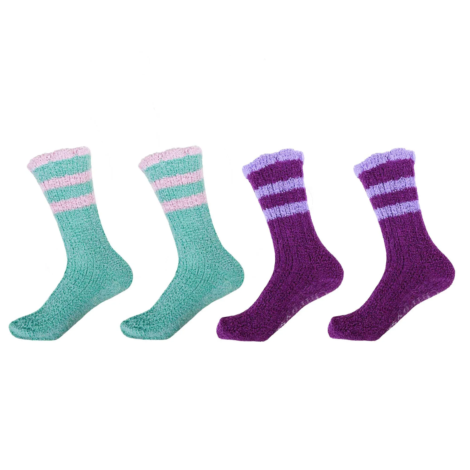 Women's Soft Warm Fuzzy Flush Non-Skid Chenille Crew Socks, 4 Pairs Assortment