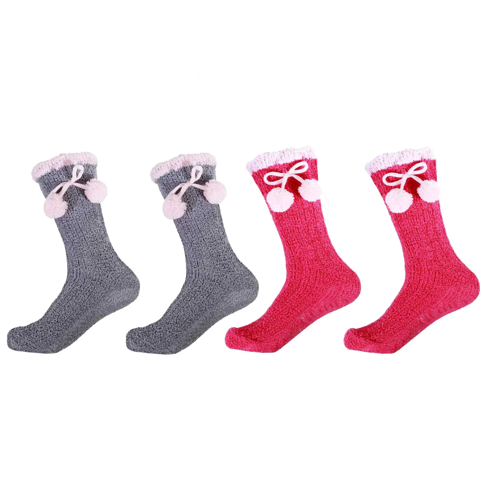 Women's Soft Warm Fuzzy Flush Non-Skid Chenille Crew Socks, 4 Pairs Assortment