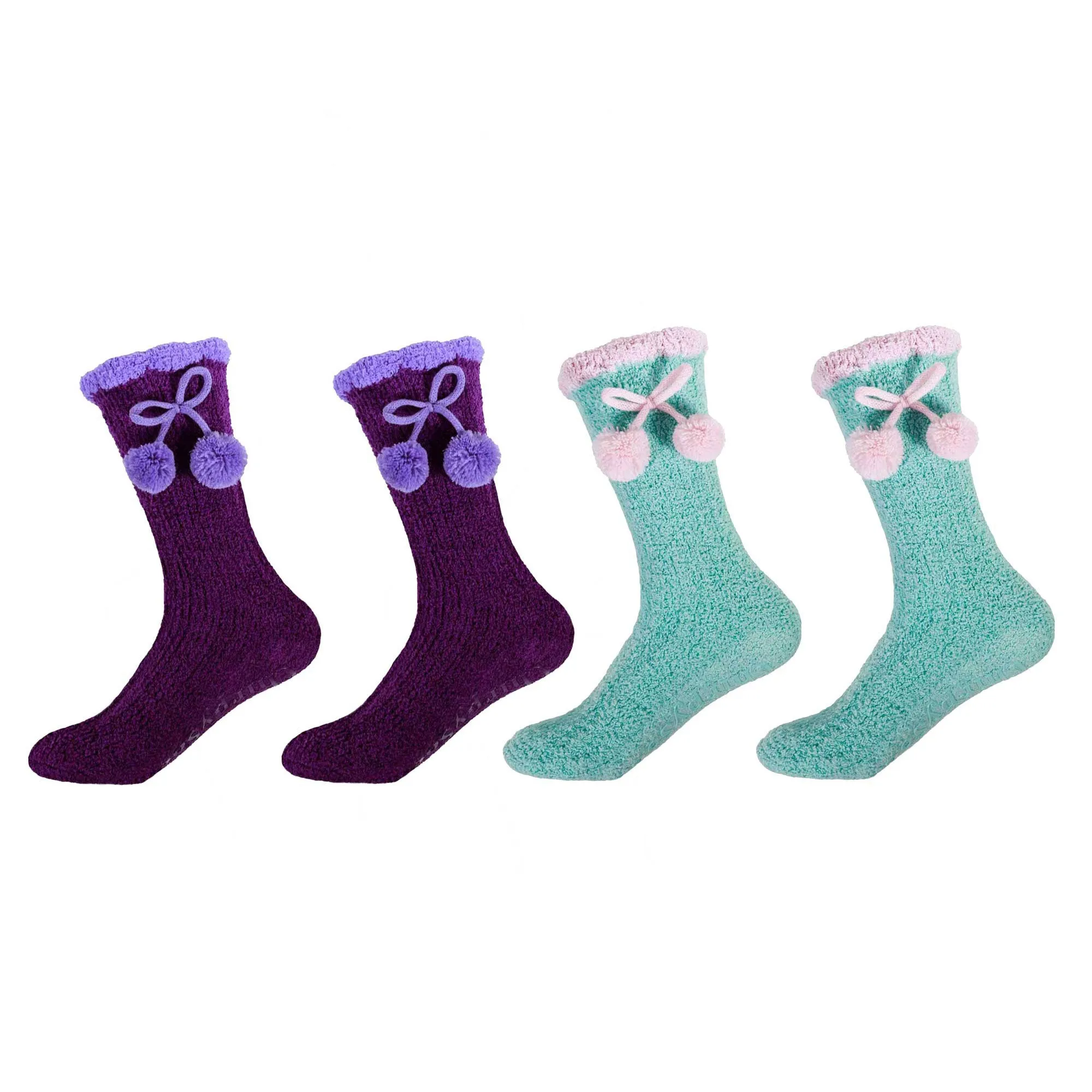 Women's Soft Warm Fuzzy Flush Non-Skid Chenille Crew Socks, 4 Pairs Assortment