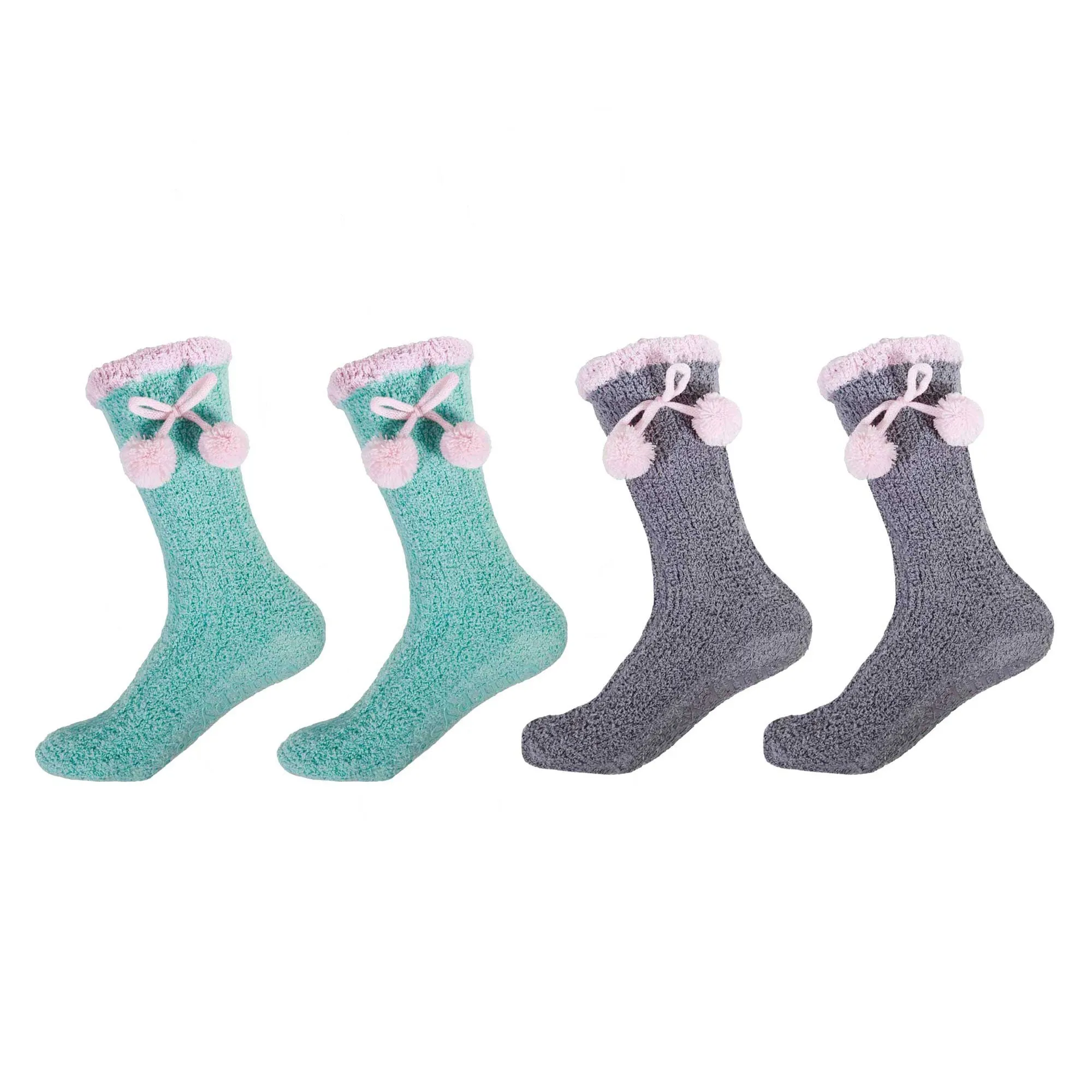 Women's Soft Warm Fuzzy Flush Non-Skid Chenille Crew Socks, 4 Pairs Assortment