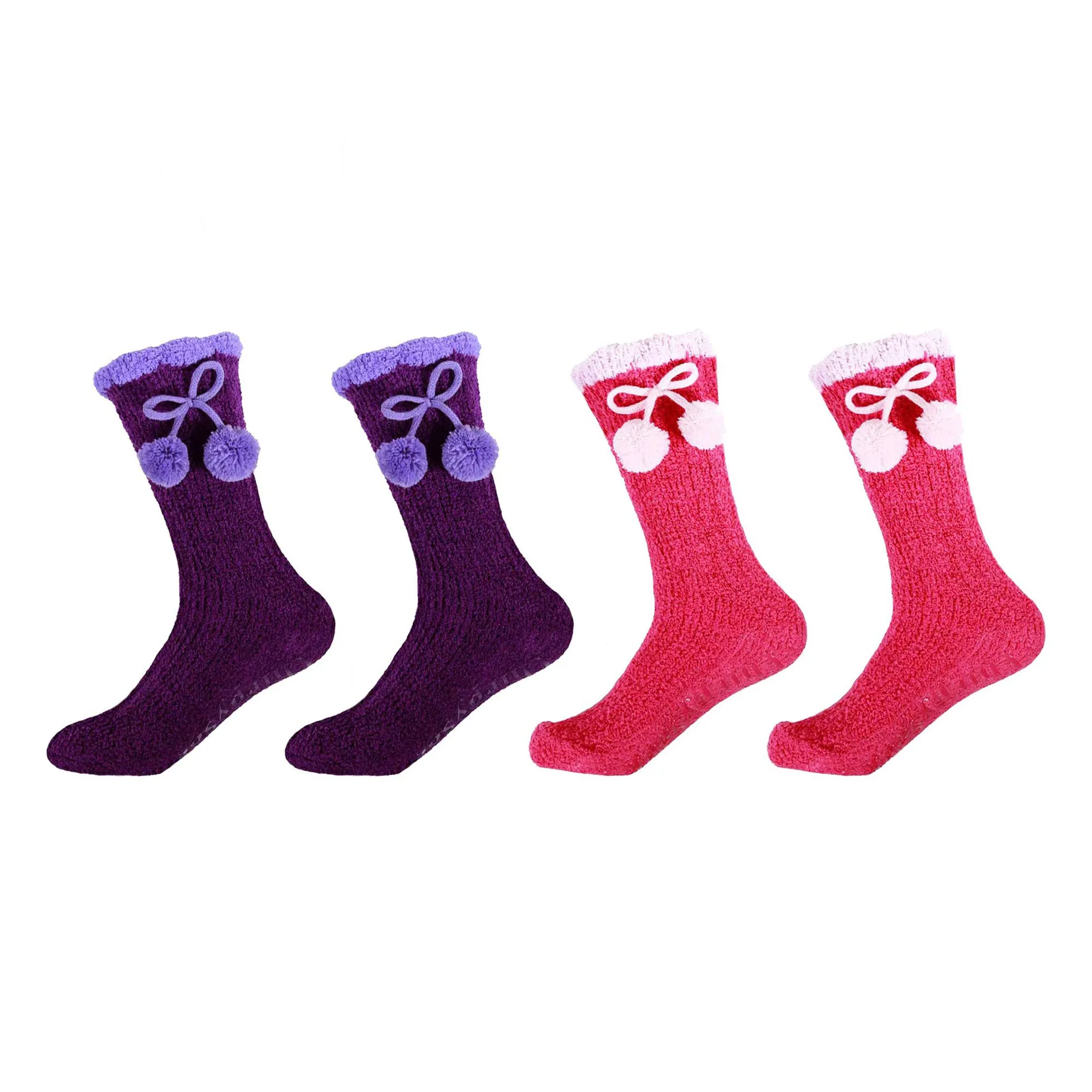 Women's Soft Warm Fuzzy Flush Non-Skid Chenille Crew Socks, 4 Pairs Assortment