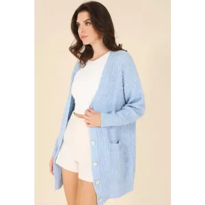 Wool blended cable knitted cardigan