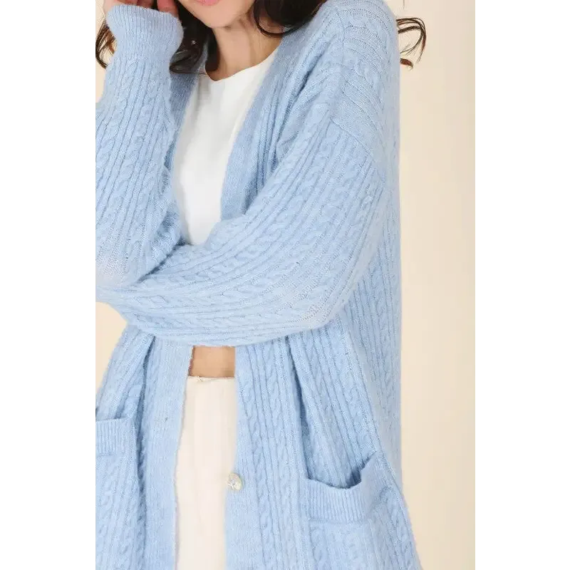 Wool blended cable knitted cardigan