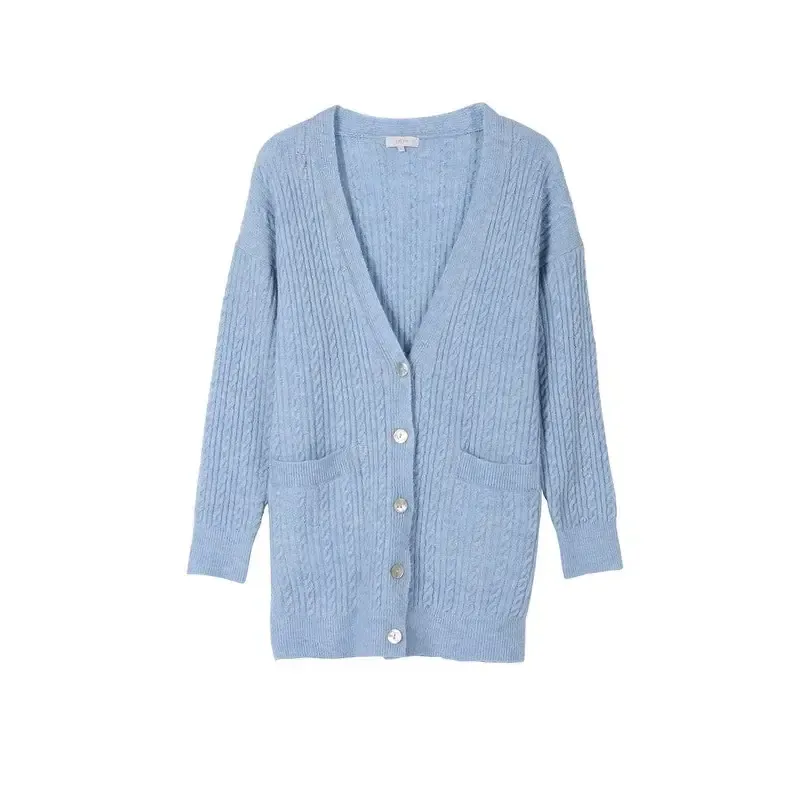 Wool blended cable knitted cardigan