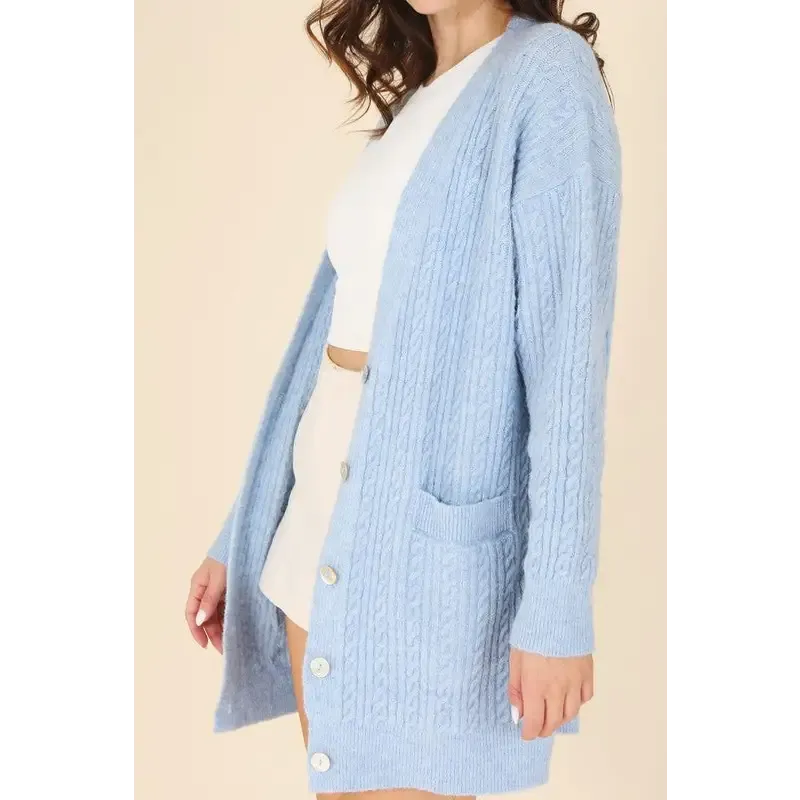 Wool blended cable knitted cardigan