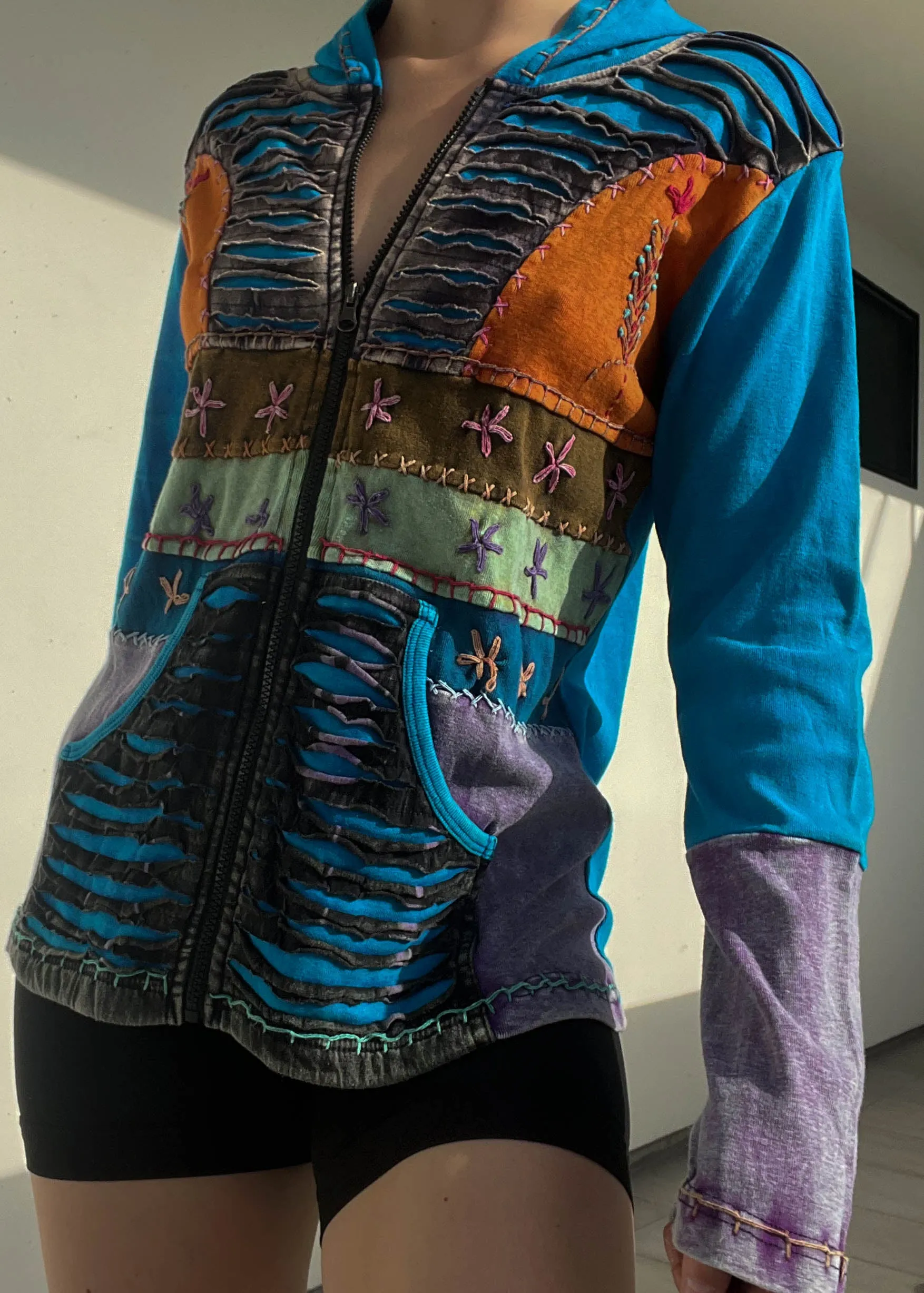 Y2k Patchwork Hoodie Jacket (S-M)